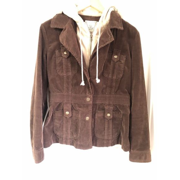 FOR JOSEPH FORTUNE CORDUROY JACKET WITH FAUX HOODIE LAYERED LOOK SZ L - Picture 1 of 6